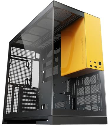 Geometric Future Tour M5 en verre trempé, boîtier E-ATX/ATX, acier 1,2 mm, type C, panneaux sans outils, support radiateur 420/360, double chambre, noir/jaune