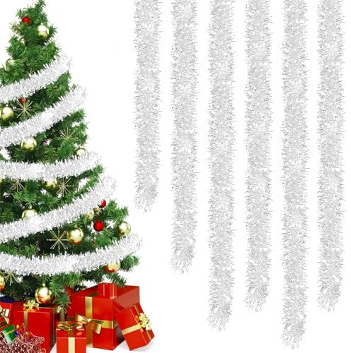 Lametta Girlande Silber, shallyong 5 Stück Weihnachten Girlande 2M, Lametta Weihnachtsbaum, Weihnachtsbaum Dekoration Girlande, Lametta Girlande Weihnachten, für Party Hängende Dekorationen