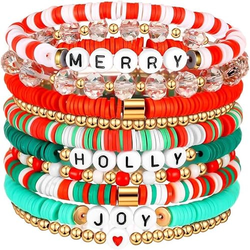 TOFBS Festive Armband Damen Weihnachten Schmuck Bunte Perlen Armband für Frauen Freundschaftsarmbänder Perfekt für Festival Outfit Damen