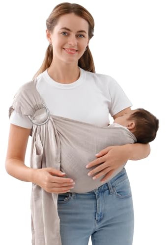 vrbabies Babytragetuch, Ringschlinge, Babytrage für Neugeborene bis Kleinkinder, leichte und atmungsaktive Babytrage für Sommer, Schwimmen, Pool, Strand, Brust vorne grau (10 bis 13,6 kg)
