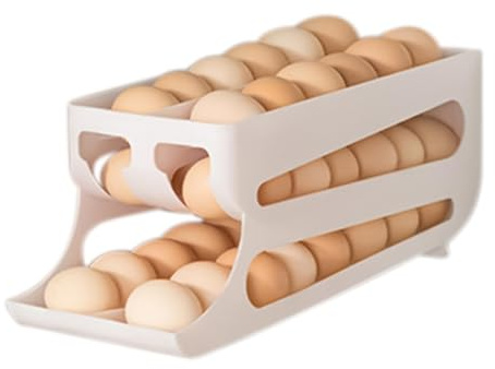 3 Tiers Egg Holder For Fridge,Auto Rolling Fridge Egg Organizer,Rolling Egg Dispenser Rack,Space Saving Egg Tray,Egg Storage Container For Kitchen Refrigerator Table