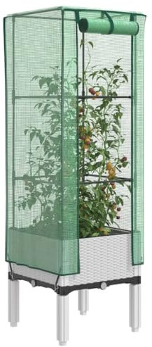 Xichuzi Hochbeet mit Gewächshaus-Aufsatz Rattan-Optik 40x40x140 cm, Palettenrahmen, Hochteich, Gemüsebeet, Kräuterregal Balkon, Blumenbeet, Kräuterspirale, Tomatenbeet, Pflanzhochbeet - 4015846