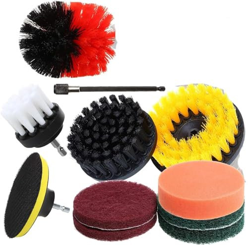 Scouring Pads Cleaning Brush Kit Drill Brush Atta Attachment Cleaning Brush Kit 12 Pcs with Nylon Brush Polishing Pads and Scouring Pads Brush Extender for Cleaning House