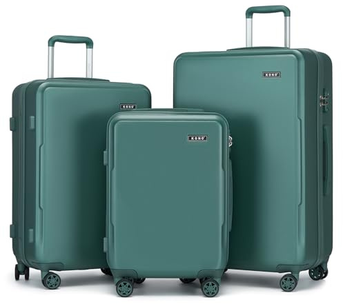 KONO Kofferset 3 Teilig Hartschale Leicht ABS+PC Koffer Handgepäck/Mittelgroß/Groß Reisekofferset mit TSA Schloss und 4 Rollen, Dunkelgrün