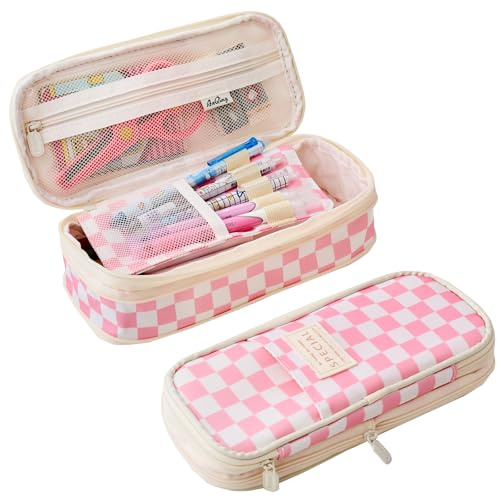 Big Capacity Pencil Pen Case, Pencil Pouch with Sticky Note and 4 Compartments Large Multifunctional Stationery Organizer for Girls Boys, Office Makeup Bag Portable Pen Bag for Students Women Men