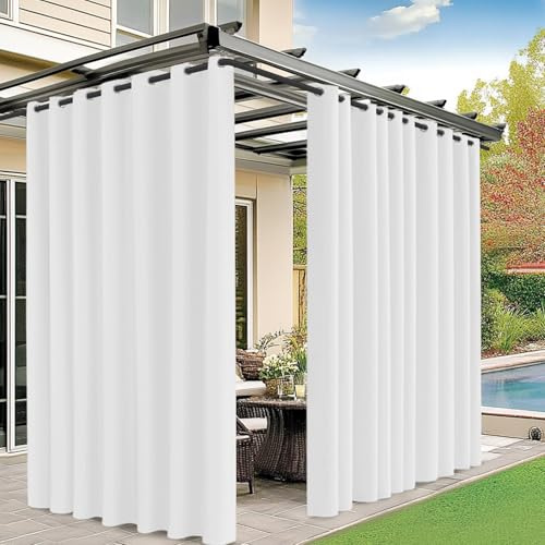M METERXITY Outdoor Curtains for Patio Waterproof, 150W x 108L Inch Heavy Gazebo Curtains for Outdoor Patio, Porch, Sunlight, Outdoor Blackout Curtains [White, Grommet Top]