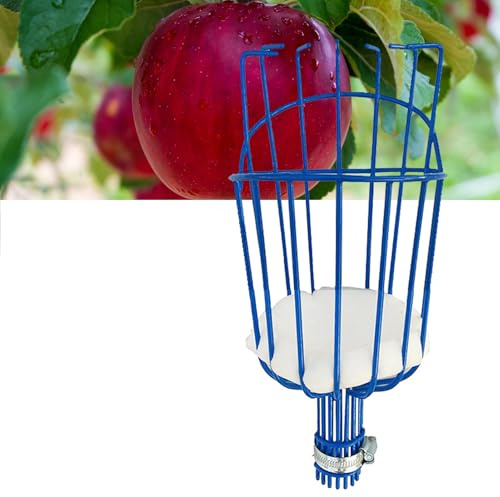 fulandci Fruit Picker Basket Only Twist-On Integrated Non-Detachable Harvesting Tool Head with Protected Foam Cushion for Apple Peach Mango Pear, Blue(Pole Not Included)