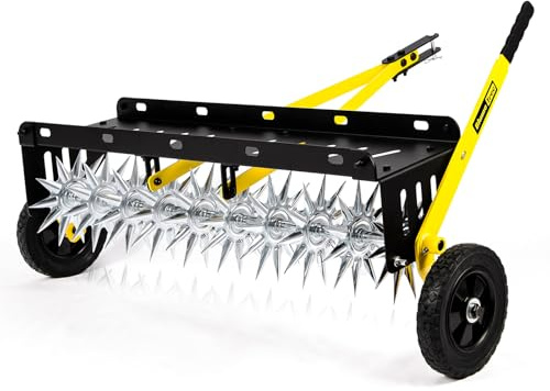 BlumeTrec 40-Inch Tow Behind Spike Aerator, Pull Behind Lawn Aerator with 10 Galvanized Steel Tines for Aerating Lawns, Soil Penetrator Spikes Tractor with Wheels, Extra-Wide Tow Bar for Garden & Farm