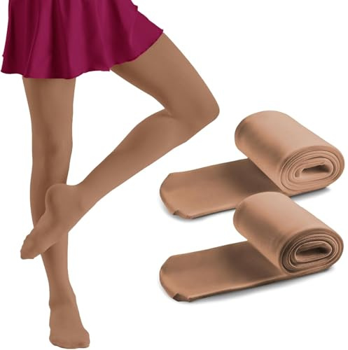 Kunoli Medias de Ballet para Niña y Mujer 2 Pares, 40 Den Sin Costura Medias Ballet, Utilizado para la Clase de Danza o Espectáculos (FR/ES, Edad, Talla única, Natural, S(3-5 años))