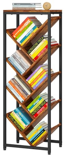 IBUYKE Estantería de Árbol de 9 Niveles,Estante de Pie para Libros,Librería Vertical para Libros/CD/Películas, Estanteria Esquinera para Dormitorio, Salón, Oficina en Casa, marrón rústico TBC002H