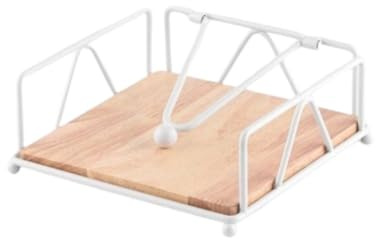 Portatovaglioli piatto, portatovaglioli in legno, dispenser quadrato da tavolo per la casa, dispenser di asciugamani di carta, portatovaglioli (bianco)