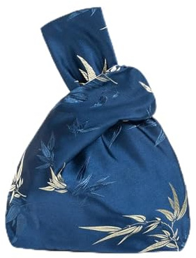 DYYEUAVT Mini borsa da polso da donna borsa con ricamo foglie nodo borsa con manico superiore borsa for telefono portatile in morbido raso shopper(Color-B)