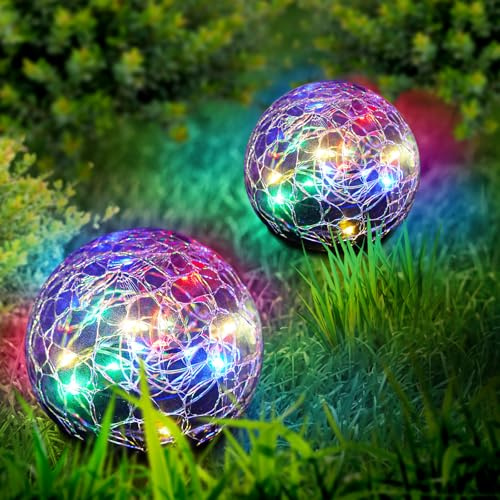 Anordsem Solarlampen für Außen Kugel Gartendeko: 2 Stück Solarlampen für Balkon LED Solarkugel für Draußen Wetterfest - 12cm Groß Godenleuchten Gift Deko für Boden Geschenke Garden