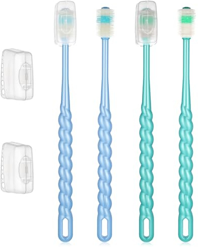 LXUEJIE 4 Pcs 360-Degree Pet Toothbrush for Puppy, Soft Pets Toothbrush with Easy Grip Handle Pet Teeth Cleaning Kit Soft Toothbrush for Small Dog and Cat(Blue, Green)