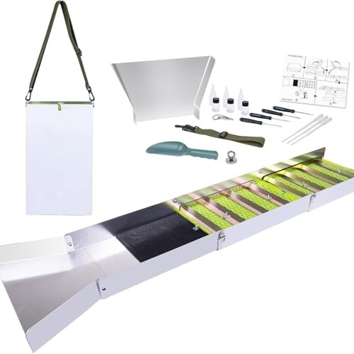 Kit Complet d'orpaillage et de Prospection avec boîte d'écluse Pliante de 127 cm (50 Pouces), équipement minier Portable en Alliage d'aluminium, boîte d'écluse pour l'exploitation minière
