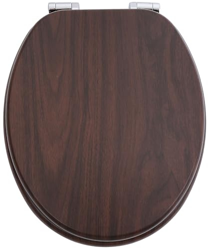 SANFINO® Premium WC Sitz mit Absenkautomatik – hochwertige Toilettendeckel aus Holz, viele bunte Motive, hoher Sitzkomfort, einfache Montage inklusive Montageanleitung – Dark Wood