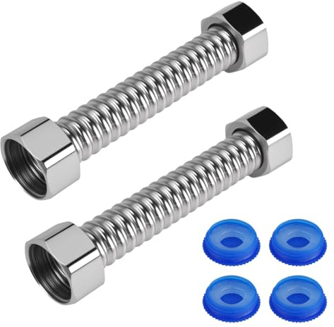 2 Stück 304 Edelstahl Wellrohr, 10 cm Edelstahl Panzerschlauch, G1/2 x G1/2, Flexibler Verbindungsschlauch, Anti-Burst Flexschlauch, Wasserleitung für Badezimmer, Toilette, Wasserhahne, Küchenspülen