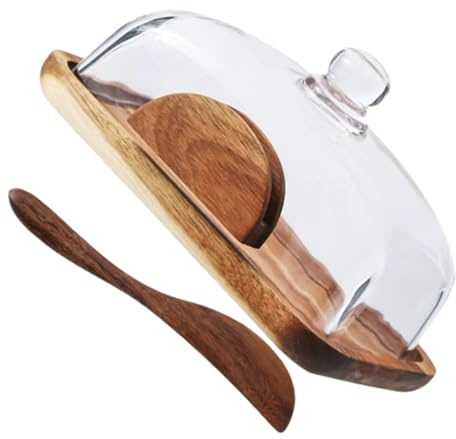 JECOMPRIS Mantequera de Madera con Tapa de Recipiente para Almacenamiento de Mantequilla y Queso Diseño Rústico para Encimera de Cocina Fácil Limpieza Decoración Elegante y Funcional