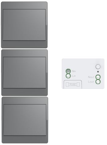 Aovrlcx Gris interrupteur sans fil sans pile kit interupteur sans fil autoalimente RF433 va et vient sans fil sans pile radio interrupteur a bouton telecommande (Gray 1Gang 3V1) | gris wireless switches interrupteur eclairage sans fil sans piles interrupteur à distance radio va et vient sans fil poussoir