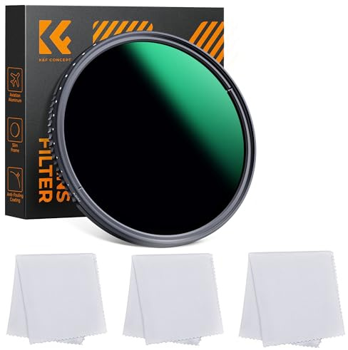 K&F Concept ND8-2000 (3-11stop) Adjustable ND Filter Camera Lense Variable Neutral Density with Multi-Resistant Coating for Camera Lenses + 3Pack Microfiber Cleaning Cloth (82MM)