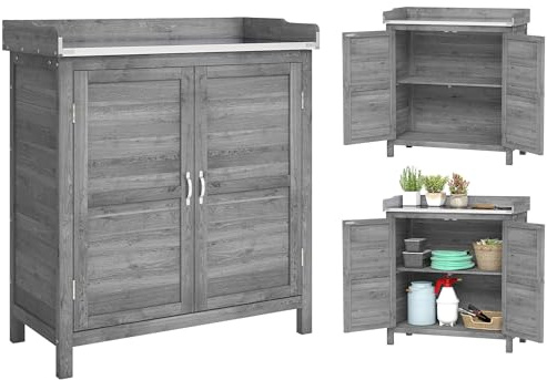 Outsunny Gartenschrank mit Pflanztisch Wetterfest 83 x 40 x 92cm Grau