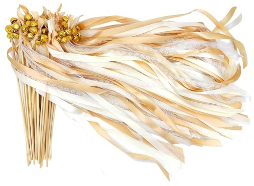 50 Stück Wedding Wands,Wedding Wands Hochzeit,Mit 100 Groß Glöckchen Und 150 Hochzeitsbändern,Zauberstäbe Hochzeit Luftschlangen,Für Hochzeiten,Geburtstage,Feiertagsfeiern