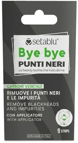 9 x Nasen-Pflaster mit pflanzlicher Kohle – reinigende & entkrustende Reinigungstücher – gegen Komedonen und Verunreinigungen in T-Zone – schnelle Wirkung – Made in Italy