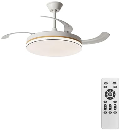 Ventilador de Techo con Luz y Mando a Distancia - Motor DC 30W Silencioso, Aspas Retráctiles, 36W LED CCT Regulable (3000K-6000K), Función Verano/Invierno, 60W Total Efecto Madera