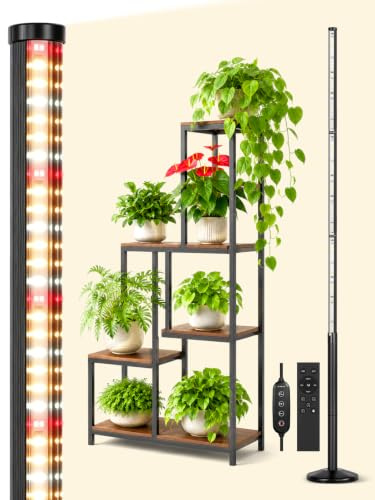 OUTON Pflanzenlampe mit Ständer, 36W Vollspektrum Pflanzenlicht, 160 cm | 210 LEDs, 6000K, CRI 96, 10 Helligkeitsstufen, Timer 4/8/12 Std., Fernbedienung, runder Standfuß, bis 160 cm