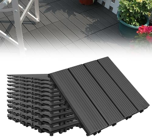 TATIVALO WPC Fliesen 30x30 cm 11 Stück / 1m² Terrassenfliesen, Bodenfliese, Gartenfliesen, Klickfliesen Holzoptik, Bodenbelag für Balkon & Terrasse - wetterfest mit Drainagefunktion, Anthrazit