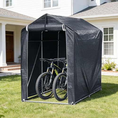 Monucep Caseta para herramientas, 187 x 165 x 100 cm, resistente a la intemperie, lona de polietileno de 160 g, tienda de garaje con marco de acero galvanizado, protección UV y puerta con cremallera