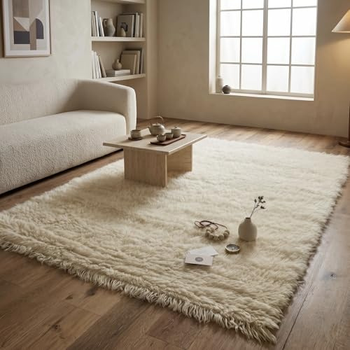 Rita Rugs Home Flokati, Thick Shaggy Wool Rug, Cream, 170x240 cm, Original From Greece, 100% Wool, Premium Hand Woven Indoor Area Rug for Kitchen, Living Room, Bedroom, Farmhouse, 170 cm x 240 cm