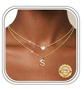 Aidenn Initial Necklace for Women Gold Plated Letter Necklace A-Z, Personalised Layered Necklace Dainty Double Chain Name Pendant Jewellery Gift for Women Girls
