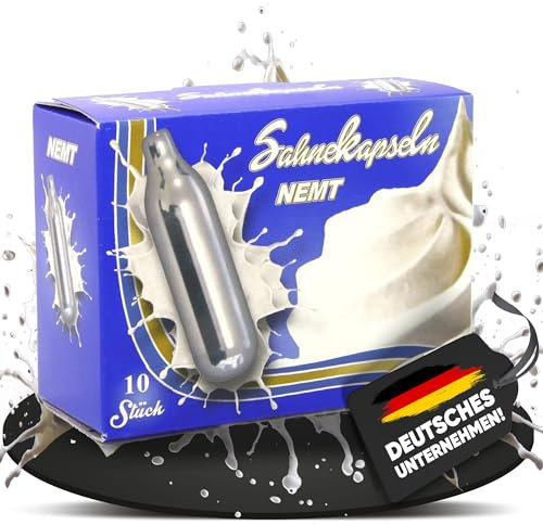NEMT 10s 10 Stück N2O Sahnekapseln kompatibel zu Allen handelsüblichen Sahnebereitern Sahnespendern Cream Whipper Chargers