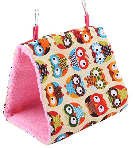 Duokon Lettini per Pappagallo Criceti Amaca Animale Domestico Uccelli Tenda a capanna appesa a Peluche Invernale Swing(Gufo)