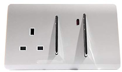 Trendi Switch Screwless Artistic Modern Decorative Glossy 45 A Cooker Switch Control Unit & Single Plug Socket Inc Neon Indicator for Indoor Use in Ice White - ART-WHS213WH