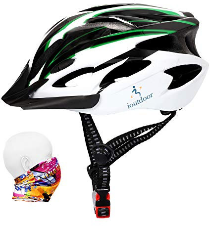 ioutdoor Erwachsene Fahrradhelm CE EN1078, EPS-Körper + PC-Schale, Robust und Ultraleicht, mit Abnehmbarem Visier und Polsterung, mit freiem Stirnband, Verstellbar Radhelm(56-62cm)(Grün Weiß)