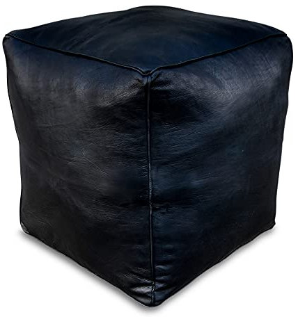 Poufs&Pillows Quadratischer Leder Pouf XL - Handgefertigt - gefüllt geliefert - Ottoman, Sitzsack, Fußhocker (Schwarz)