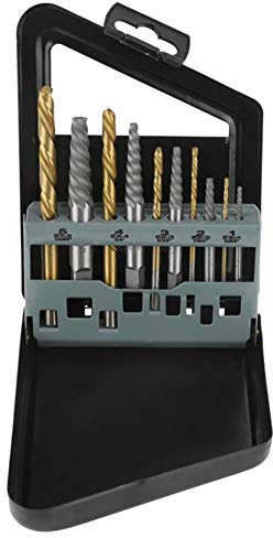 Regun Schraubenausdreher Set, 10 Stück Schraubenausdreher und Linksbohrer Set, HSS Stahlbohre Linksausdreher, Zum Bohren und Entfernen beschädigter Schrauben