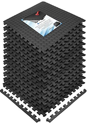 REALIKE Tapis de protection de sol en mousse EVA pour exercices de fitness, sport, jeux d'enfants (60 x 60 cm), Noir - 12 carreaux, 48 Square Feet -12 Tiles