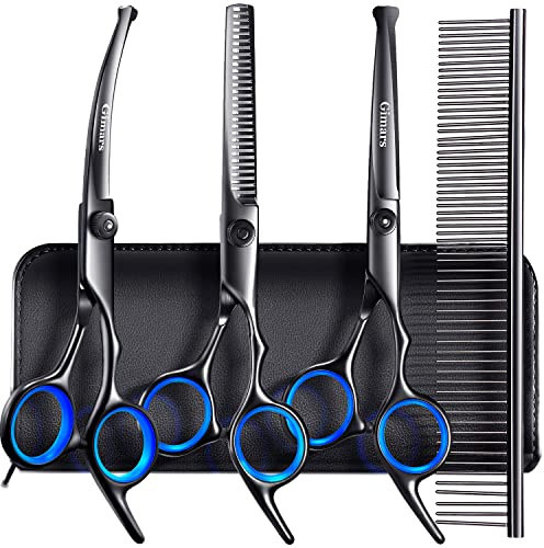 Gimars Dog Grooming Scissors Kit Professional 4CRCon Punta Redonda De Seguridad, 5 En 1 Tijeras Para Esculpir, Curvas y Rectas Con Revestimiento De Titanio Negro