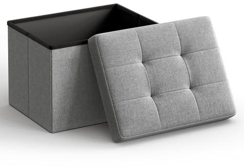 SONGMICS Sitzhocker mit Stauraum, kleine klappbare Sitzbank, 40x31x31 cm