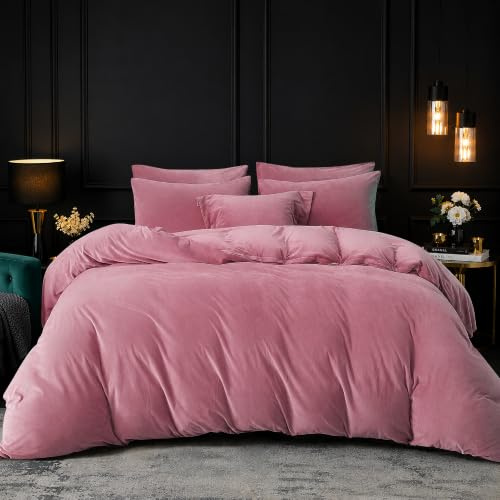 Luowei Ropa de cama cálida de 135 x 200 cm, color rosa, forro polar, funda de edredón y funda de almohada de 80 x 80 cm, con cremallera