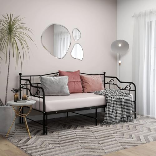 Homgoday Ausziehsofa Bettgestell Schwarz Metall 90x200 cm, 2 Personen, für Gästezimmer Model324764