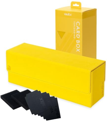Vault X Caja para Cartas Exo-Tec, para 450+ Cartas Coleccionables, Tapa Magnética Desmontable, con Separadores y Rellenos de Espuma (Amarillo)
