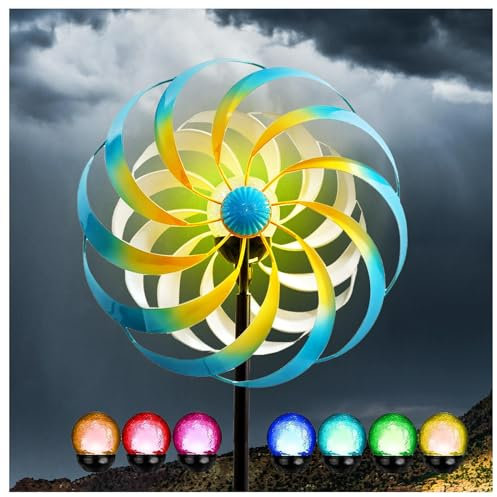 Solar Windrad Garten Metall, Garten WindmüHle, Edelstahl Kugellager Windrad Garten Groß, FüR Den AußEnbereich,Terrasse,Blue