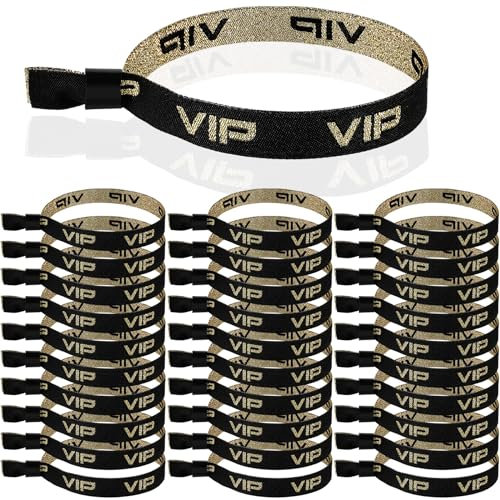 Aoriher 100 Pulseras de Identificación de VIP de Tela Banda de Entrada de VIP Cinta de Muñeca de Evento con Cierre Pulsera de Festival de Oro Negro para Fiesta Parque de Atracciones Concierto(Negro)