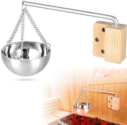 WOOLUCK Aroma Schüssel Sauna, 350 ML Edelstahl Aroma Schüssel mit Zubehör, für Spa Sauna Verdampferschale Hängend Schüssel Tasse ätherische Öl Schüssel Sauna Raumzubehör