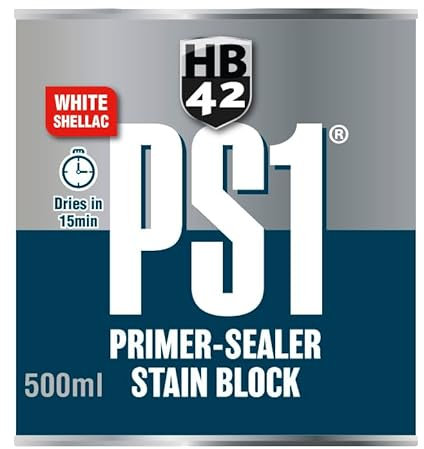 HB42 PS1 Primer-Sealer Stain Block - Premium Shellac-Based, One-Coat Stain Blocker - Ideal for Interior Woodwork, Plaster, Tiles, Varnish, and More (500ml)