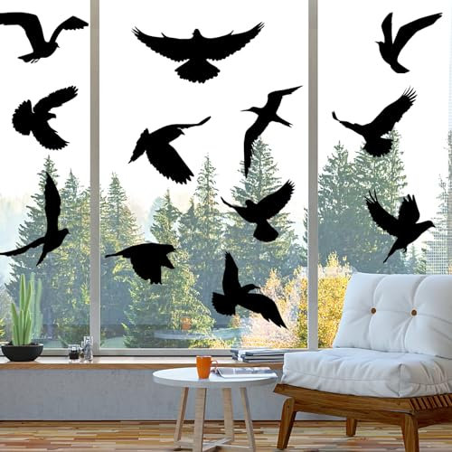 Deepton 36 Stück Groß Fensteraufkleber Vogelschutz Aufkleber für Fenster, Fenstersticker Vogelaufkleber für Fensterscheiben, PVC Vogelschutz Aufkleber Fenster Fensterbilder Selbstklebend(Schwarz)
